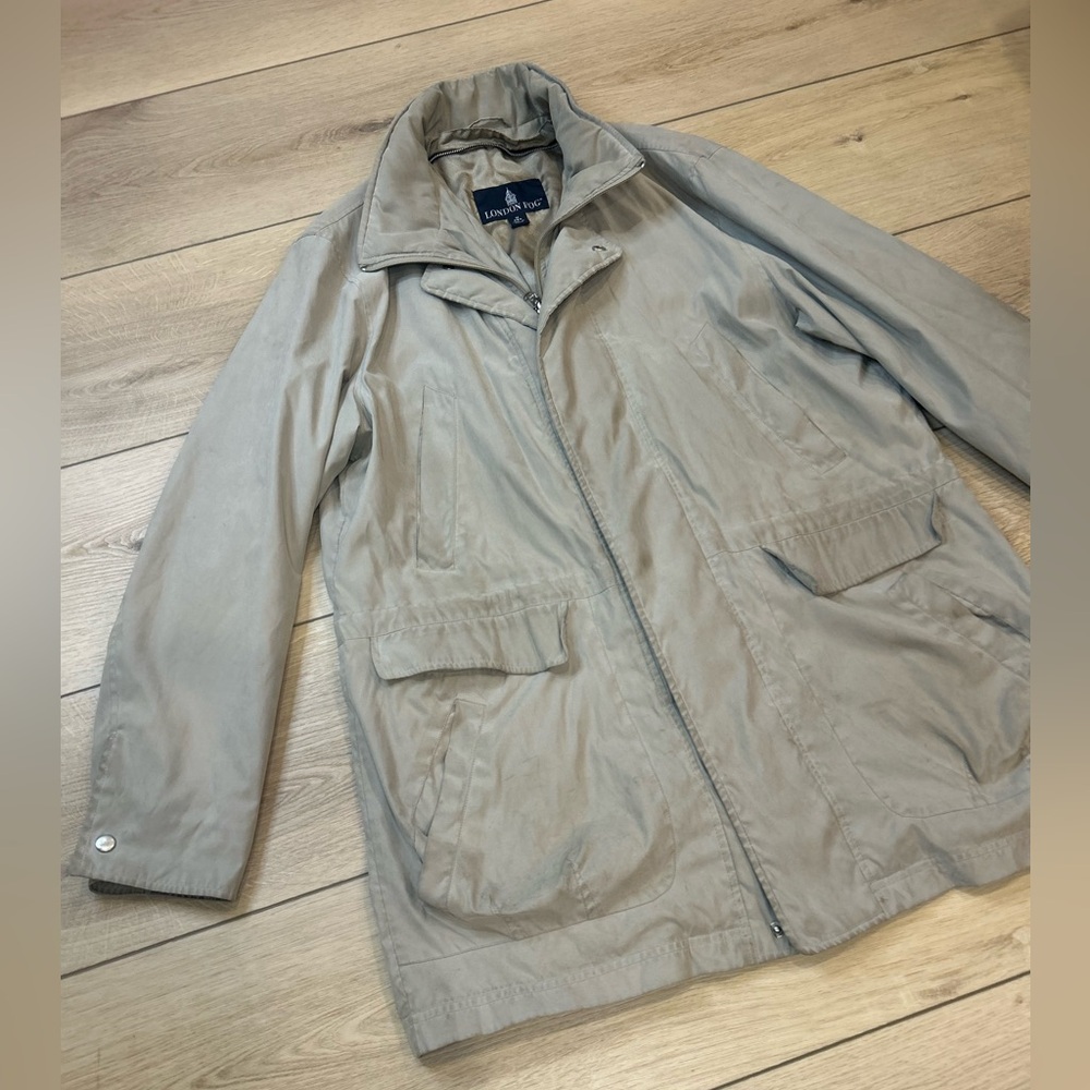 London Fog Mens‎ Tan Khaki Zip Front Field Jacket Coat MOA1104 Size Medium Reg